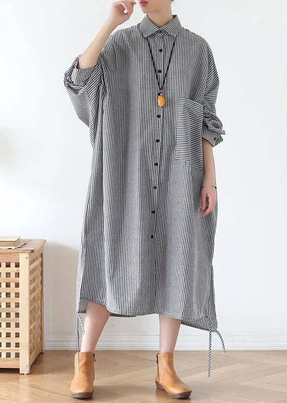 Women lapel Batwing Sleeve fall tunic pattern Fashion Ideas black striped Plus Size Dresses Plus Size Embellished