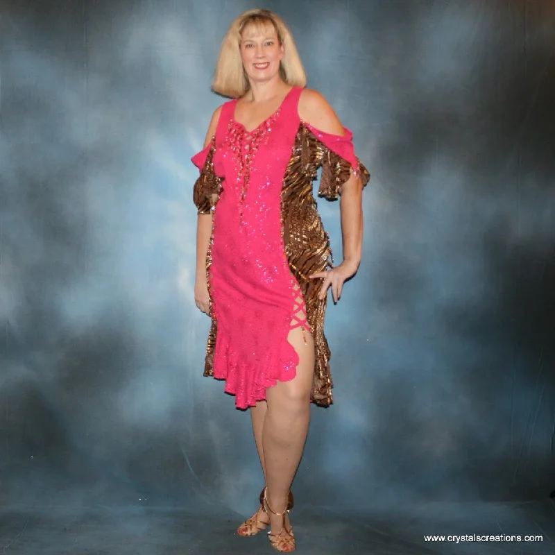 Pink & Serengeti Print Plus Size Latin-Rhythm Dress with Hand Beading-Serengeti Fun Plus Size Satin