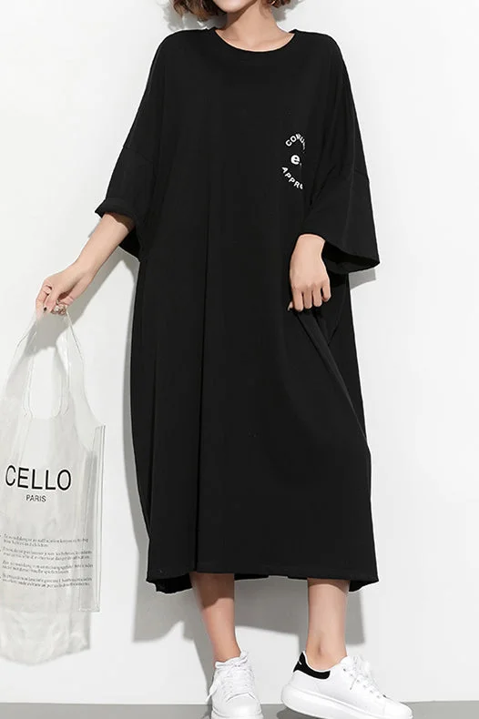 Style black print cotton Tunic plus size Fashion Ideas Batwing Sleeve Maxi Summer Dress Plus Size Buttoned