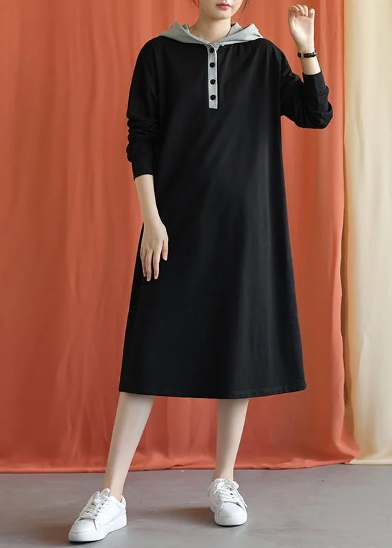 Unique hooded cotton Wardrobes Shape black Plus Size Dress fall Plus Size Luxe