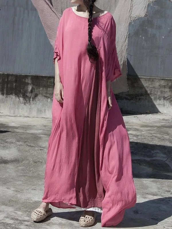 DIY o neck baggy cotton dress pattern pink Plus Size Dress Trendy Plus Gown