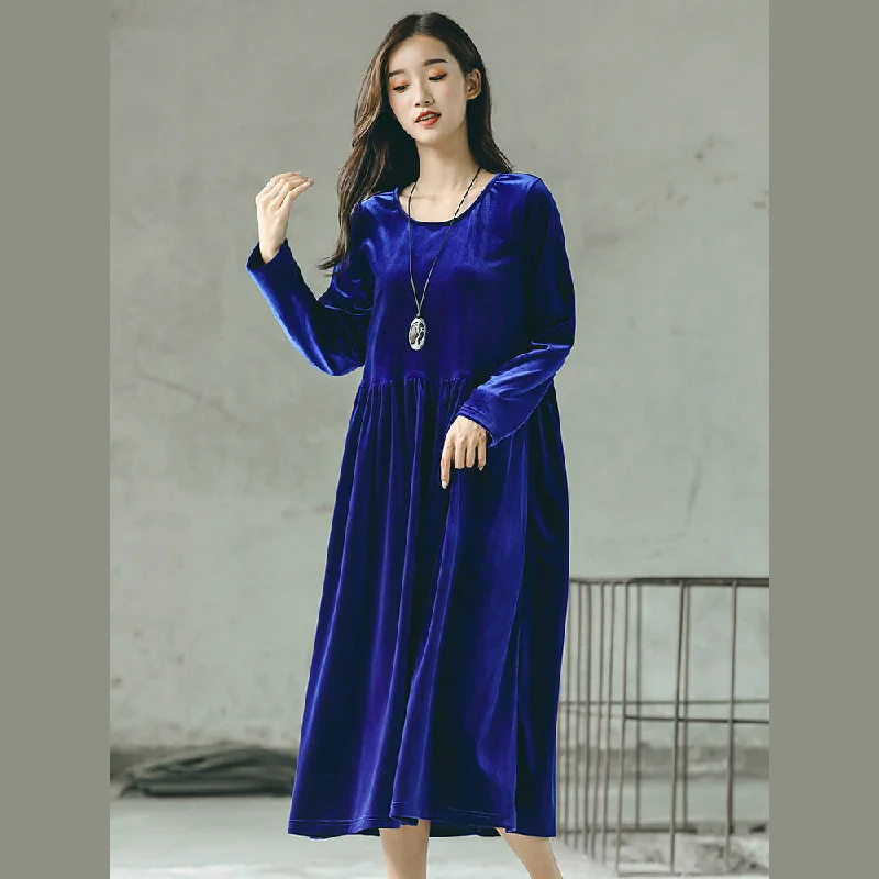 baggy blue natural plus size O neck gown fine baggy dresses Plus Size Jumpsuit