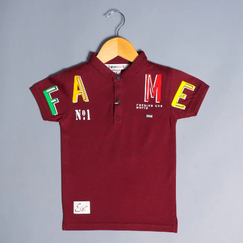 Solid Alphabet Design T-Shirts for Boys Casual Button Shirt