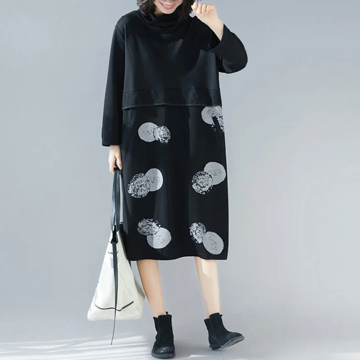 Women patchwork Cotton tunics for women Korea design black Plus Size Dresses Stylish Plus Size