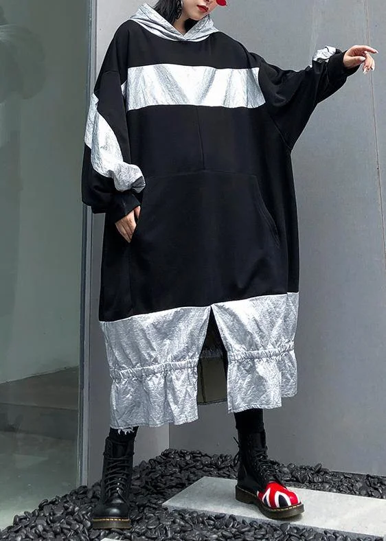 Unique patchwork hooded cotton Tunic Fashion Ideas black Plus Size Dress Plus Size Sleeves