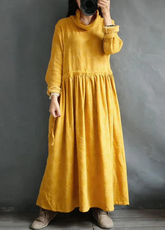 Loose cotton linen clothes Plus Size Cotton Linen Turtleneck Solid Retro Dress Sexy Plus Dress