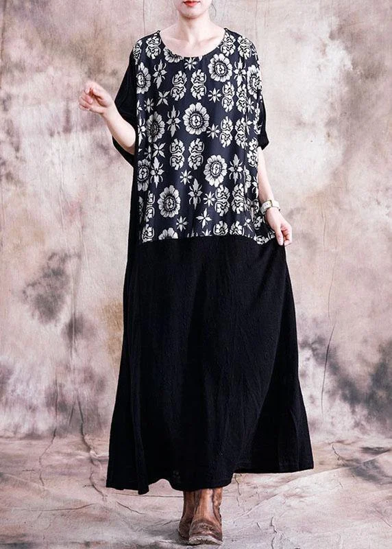 Vivid patchwork prints tunics for women Work black Plus Size Dress fall Stylish Plus Gown