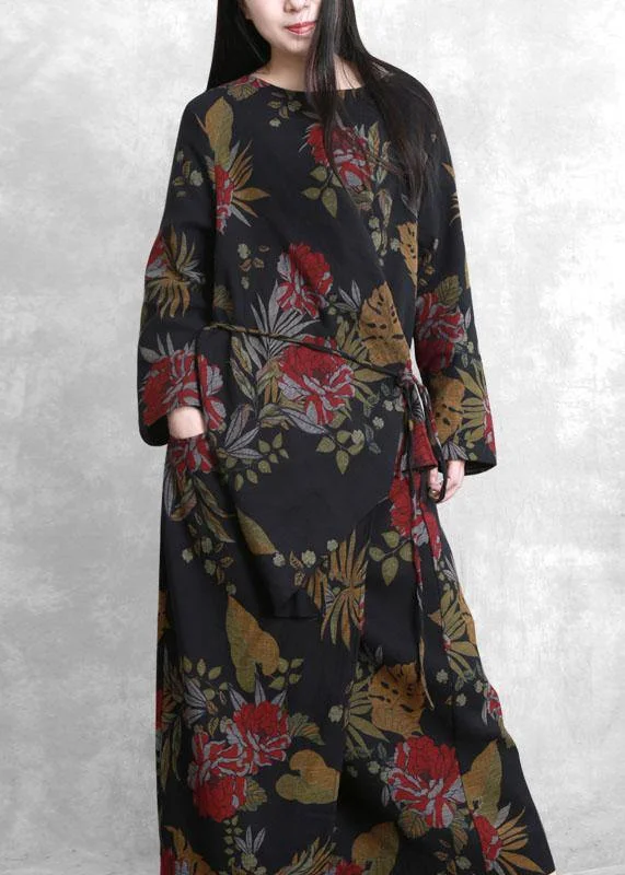 Unique black print tunics for women o neck asymmetric Plus Size Dresses Elegant Plus Gown