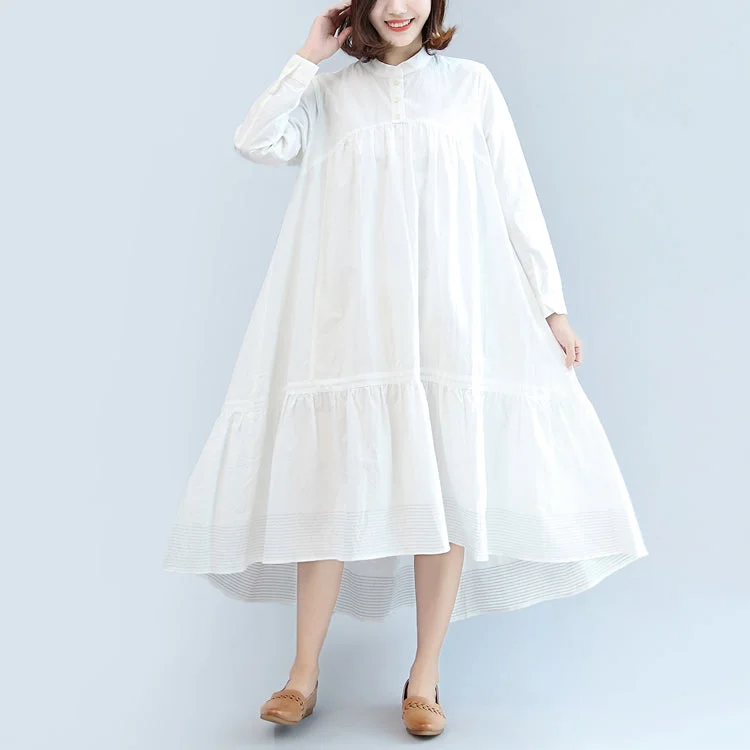 new fall white casual cotton  plus size women dress long sleeve maxi dress Plus Size Long