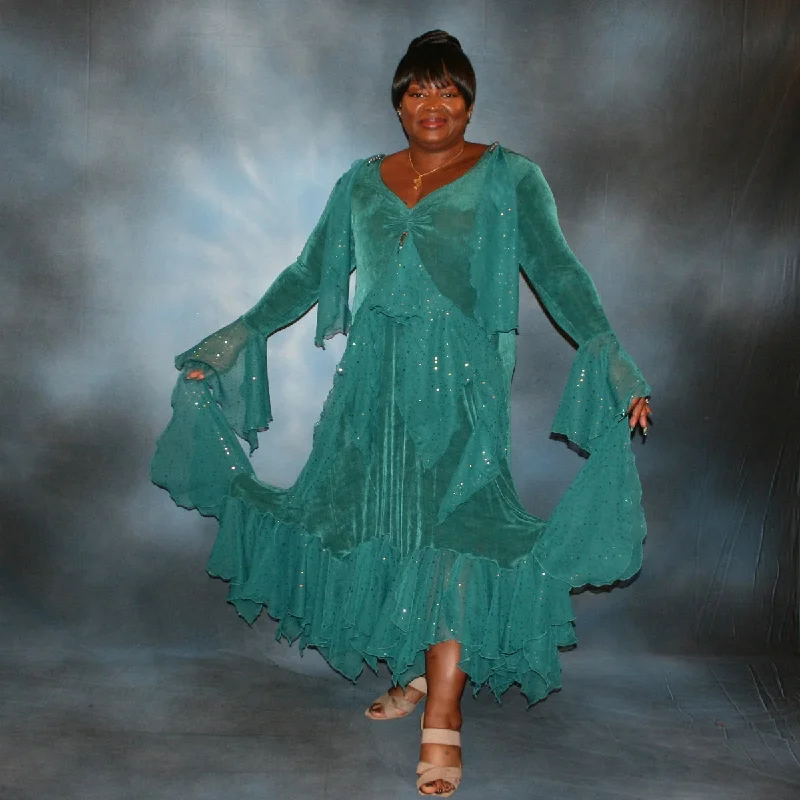 Teal Plus Size Ballroom Dress with Lots of Flounces & Floats-Layla Plus Size Long-sleeve