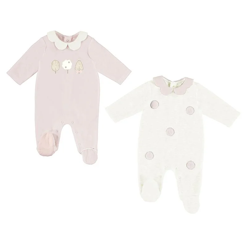 MAYORAL - Twin Pack Velour Romper - Blush