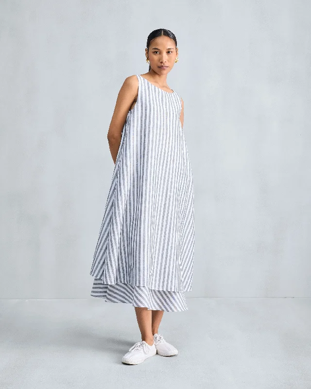 Double Layer Dress - Charcoal & White Stripes