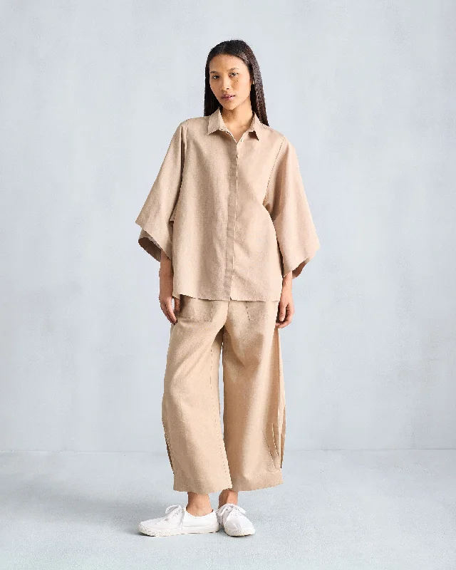 The Drop Armhole Shirt Set - Beige