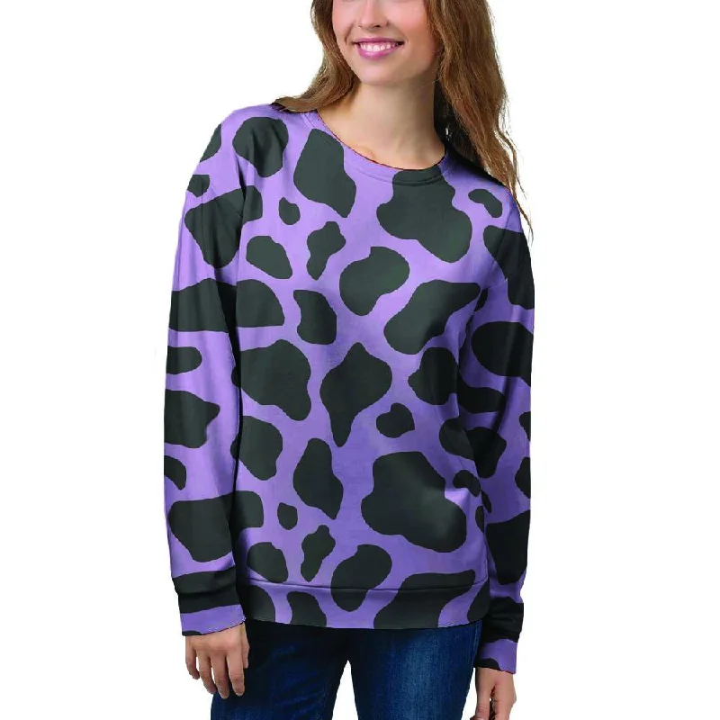 Black And Purple Cow Print Women's Sweatshirt Warm sweaters