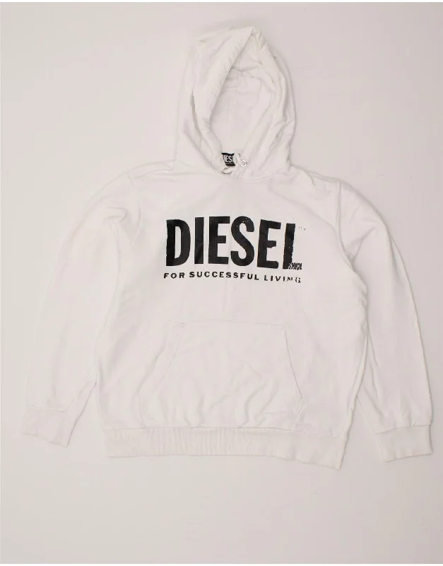 DIESEL Womens Graphic Hoodie Jumper UK 16 Large White Cotton Travel sweaters