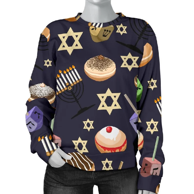 Hanukkah Black Print Pattern Women's Sweatshirt Must-have sweaters for this season