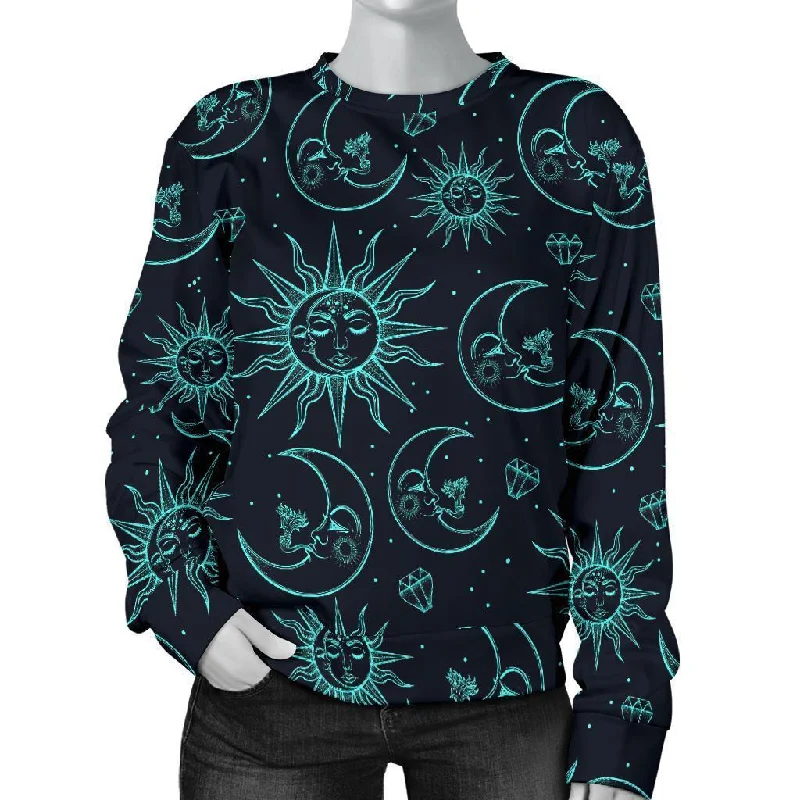 Sun Moon Print Pattern Women's Sweatshirt Premium sweaters