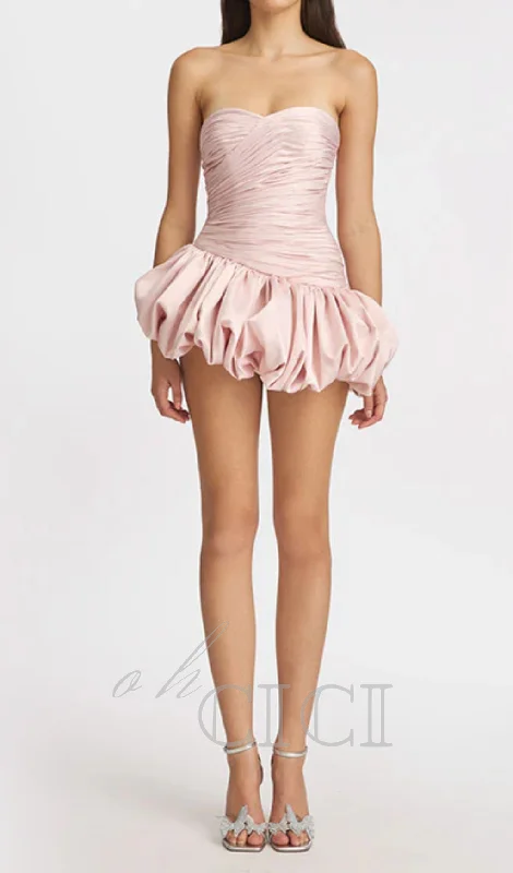 Balloon Draped strapless Mini Dress in pink Cotton mini dresses