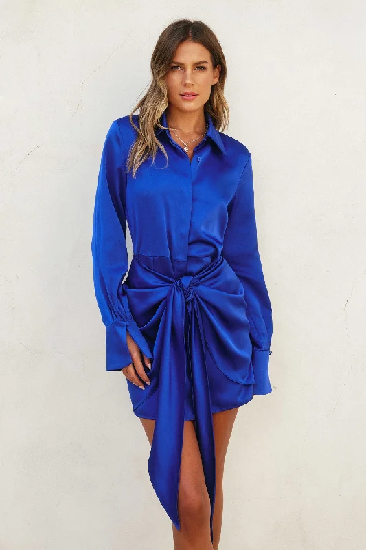 Satin Tie Waist Mini Shirt Dress Office mini dresses