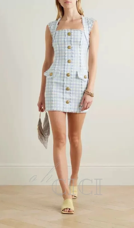 Blue White Gingham Mini dress Winter mini dresses