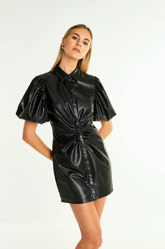 Short-Sleeve Faux Leather Mini Dress Chiffon mini dresses