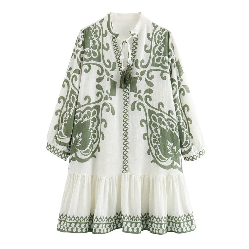 resort style green print  dress H&M mini dresses