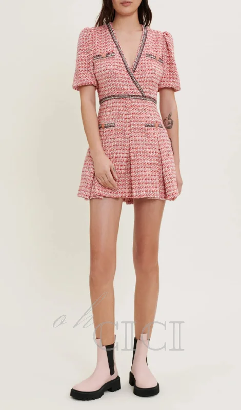 Tweed dress with ethnic trim in pink ASOS mini dresses