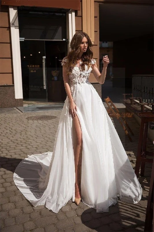 Boho backless wedding dress Lace Train Dress
