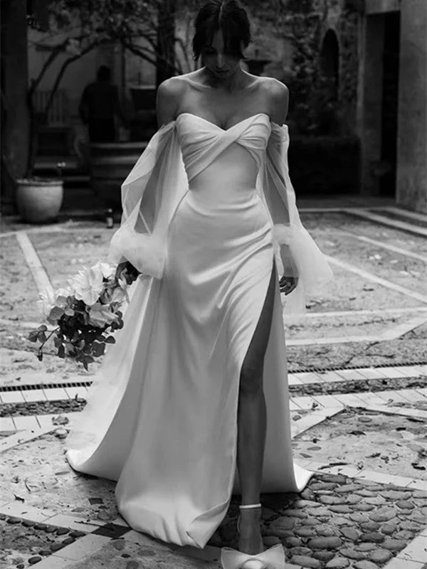 Elegant Strapless Wedding Dresses, High Side Slit Wedding Gowns, Newest 2024 Bridal Wedding Dresses Sparkling Wedding Dress