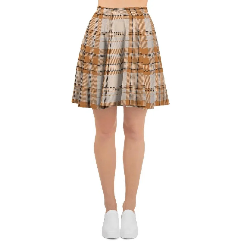 Beige Plaid Tartan Print Women's Skirt Formal unclassified skirts