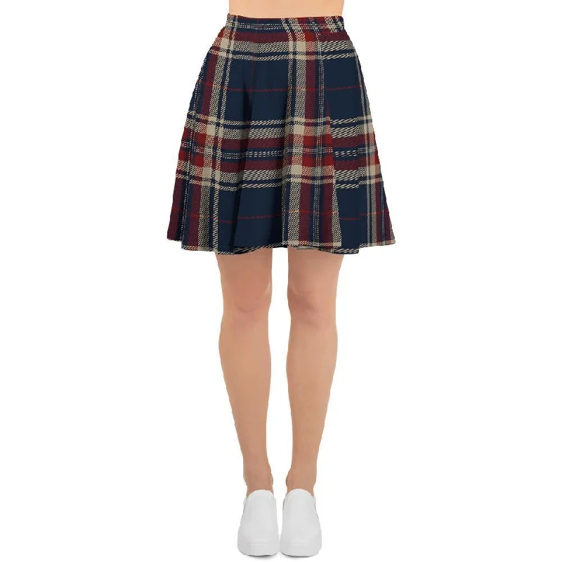 Beige Red And Blue Plaid Tartan Women's Skirt Tiered unclassified skirts