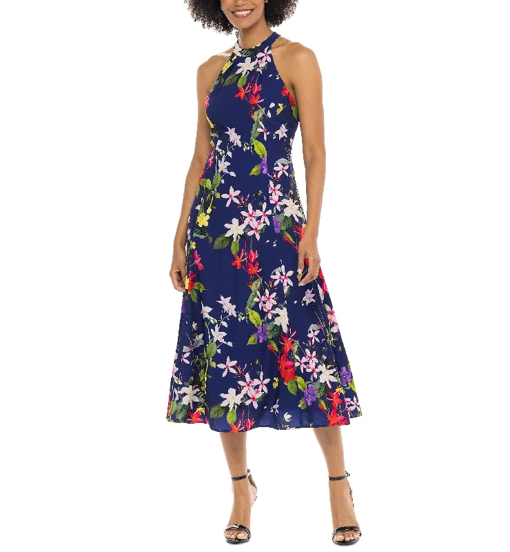 Donna Ricco Womens Pleated Neck Midi Dress Lace midi dresses