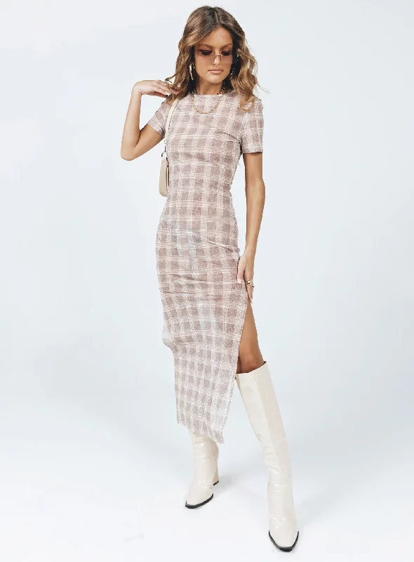 Mayfair Midi Dress Beige Plaid Discounted midi dresses