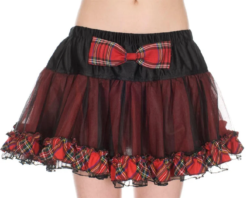 Satin & Mesh Lining Plaid Trim Petticoat High-low unclassified skirts