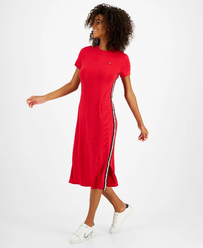 Women's Metallic-Stripe Midi Dress A-line midi dresses