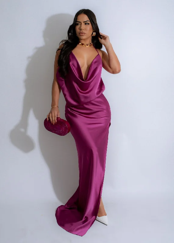 Moonlit Satin Slip Maxi Dress Purple Knitted maxi dresses