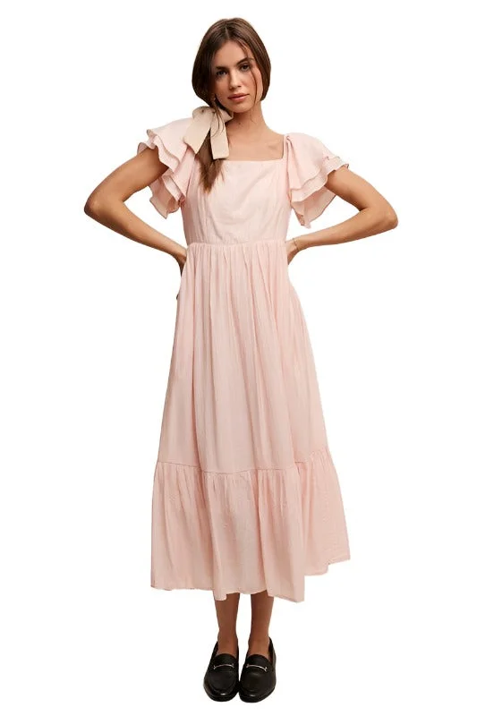 Square Neck Ruffled Short Sleeve Maxi Dress Y2K maxi dresses