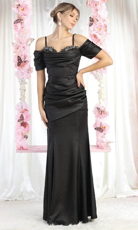 May Queen RQ8021 - Pleated Off Shoulder Prom Gown Glamorous party dresses