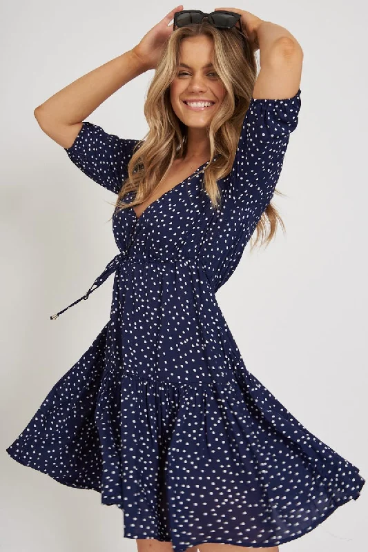 Apollo Dress in Navy Spot Spring unclassified dresses