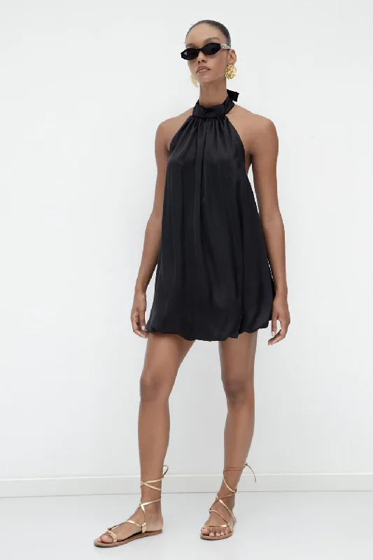 Black Halter Neck Satin Balloon Dress Comfortable unclassified dresses