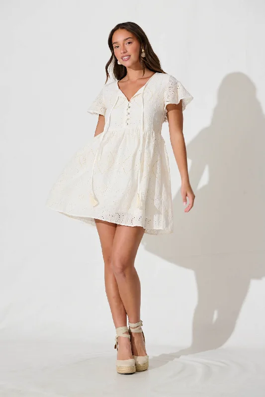 Carese Smock Dress in Cream Cotton Broderie Breathable unclassified dresses