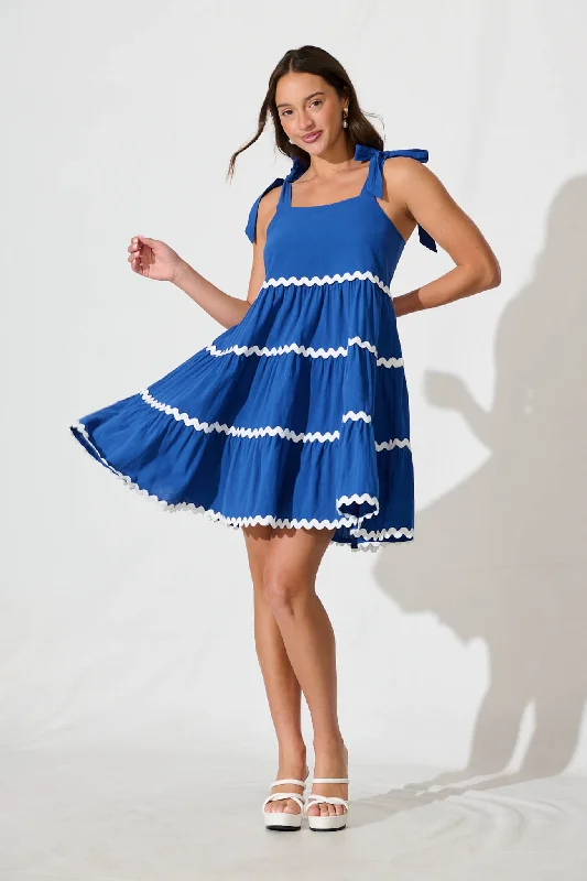 Claus Dress In Blue With White Ric Rac Trim Cotton Knitted unclassified dresses