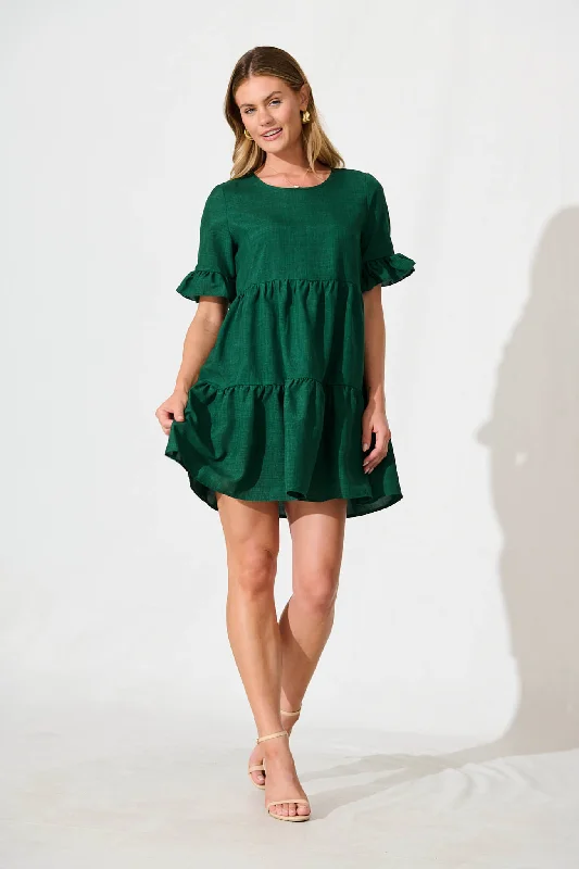 Corry Smock Dress in Emerald Green Ruched unclassified dresses