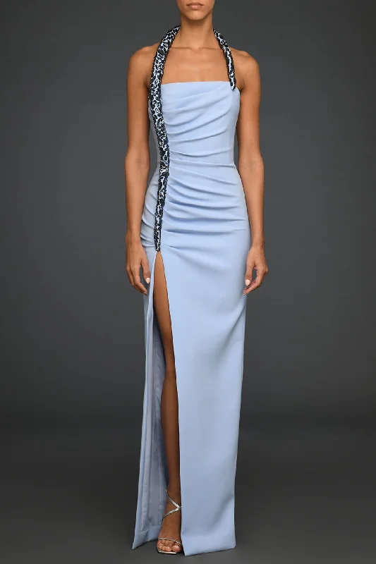 Crepe draped dress with embroidered strap Sequin unclassified dresses