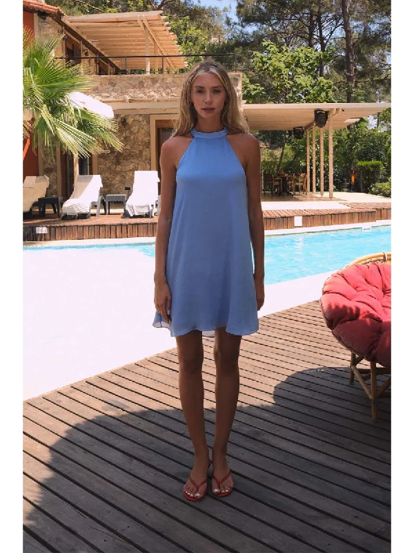 Satin Halter Neck Blue Dress Best-selling unclassified dresses