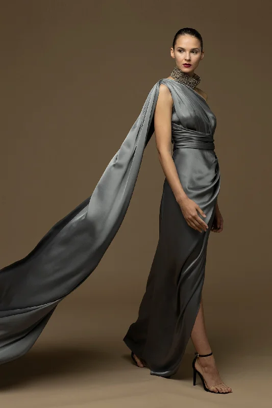 Draped cape sleeve asymmetrical dress Women's unclassified dresses