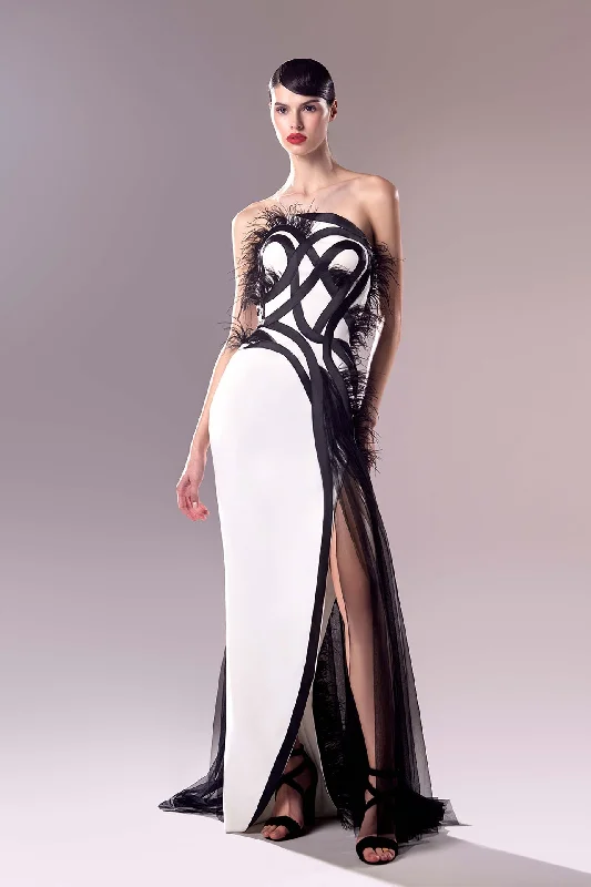 Feathers encrusted crepe gown High-end unclassified dresses