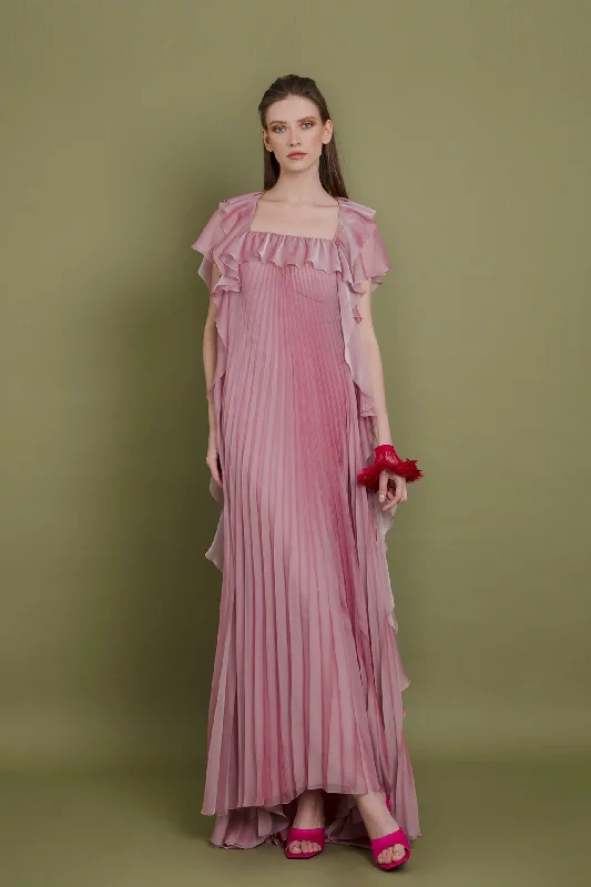 Fully pleated back ruffled chiffon dress Open-back unclassified dresses