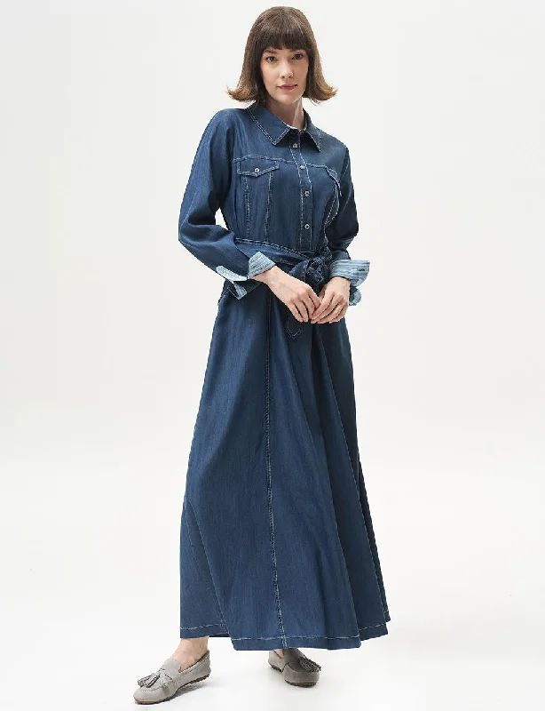 Half plate Lyocell Dress Navy Open-back unclassified dresses