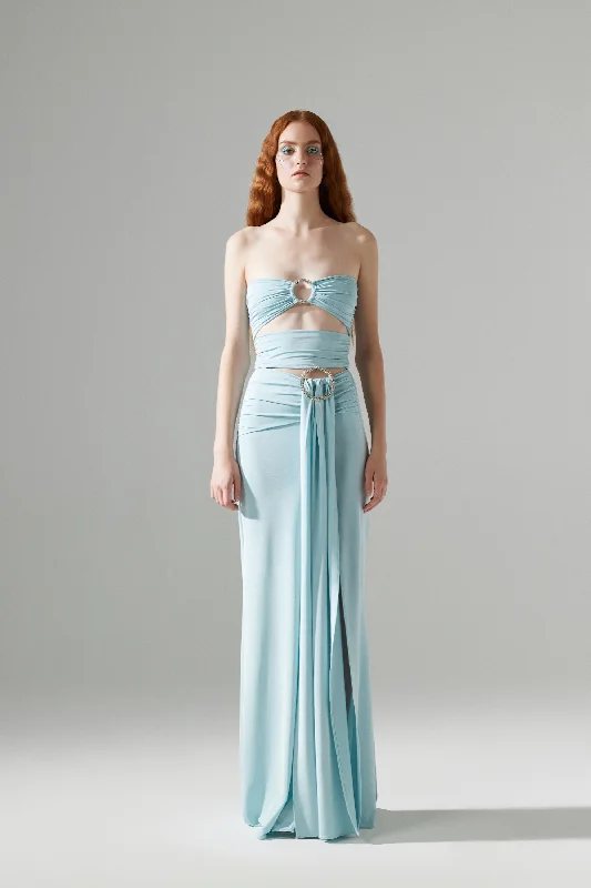 Hera Blue Strapless Dress with Deep Front Slits Long sleeve unclassified dresses